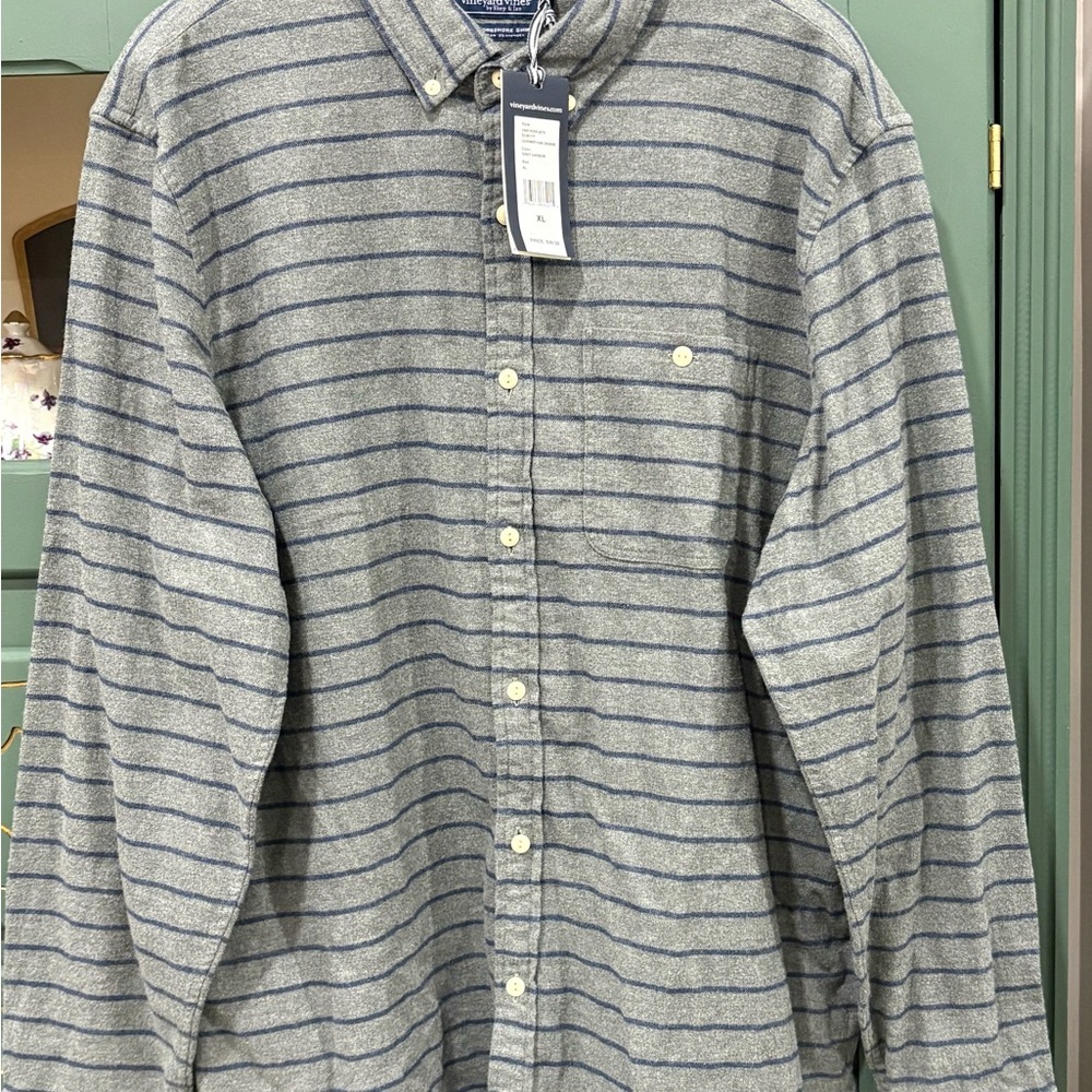 Vineyard Vines Blue and Gray Striped Men's Shirt
